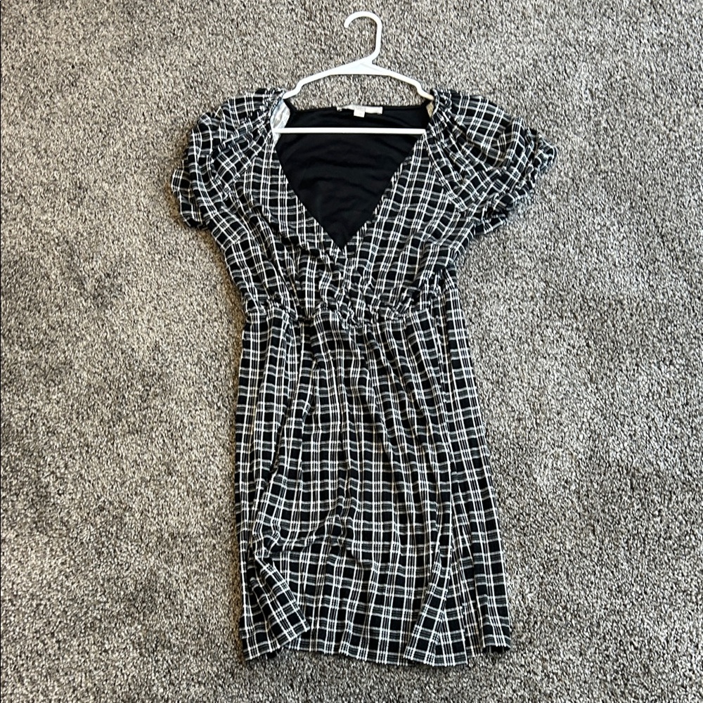 LOFT Black and White Grid Mini Dress